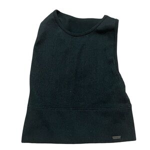 Gilly Hicks for Hollister Black Ribbed Knit Halter Top workout sports bra gym